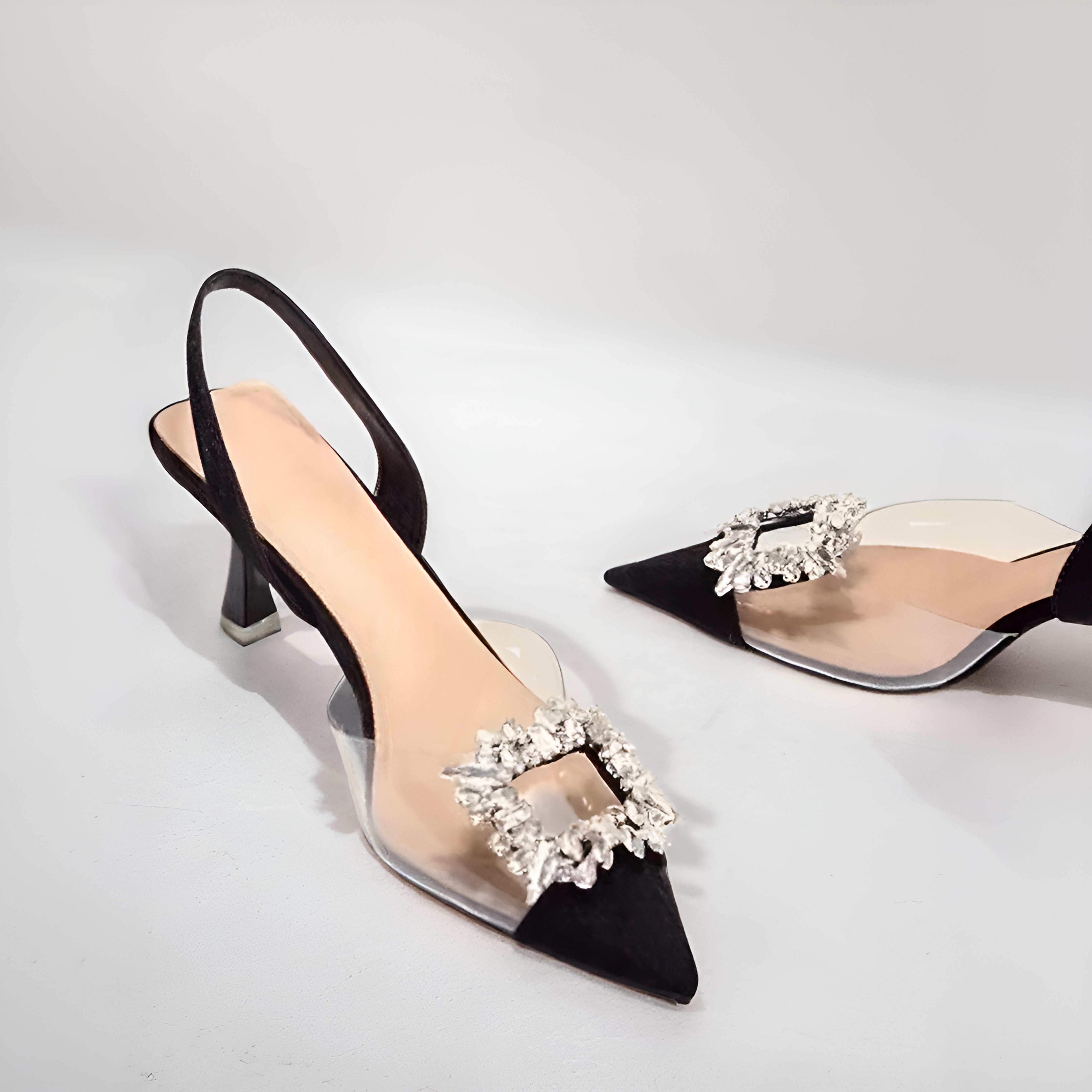 Crystal Buckle Slingback Heels