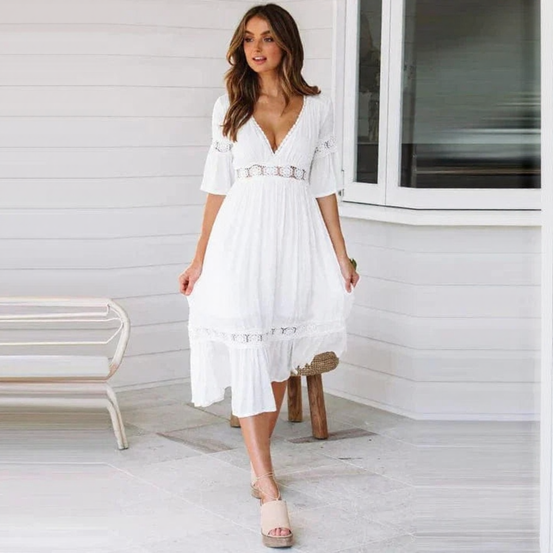 Bohemian Style Summer Dress with V-neck for Women