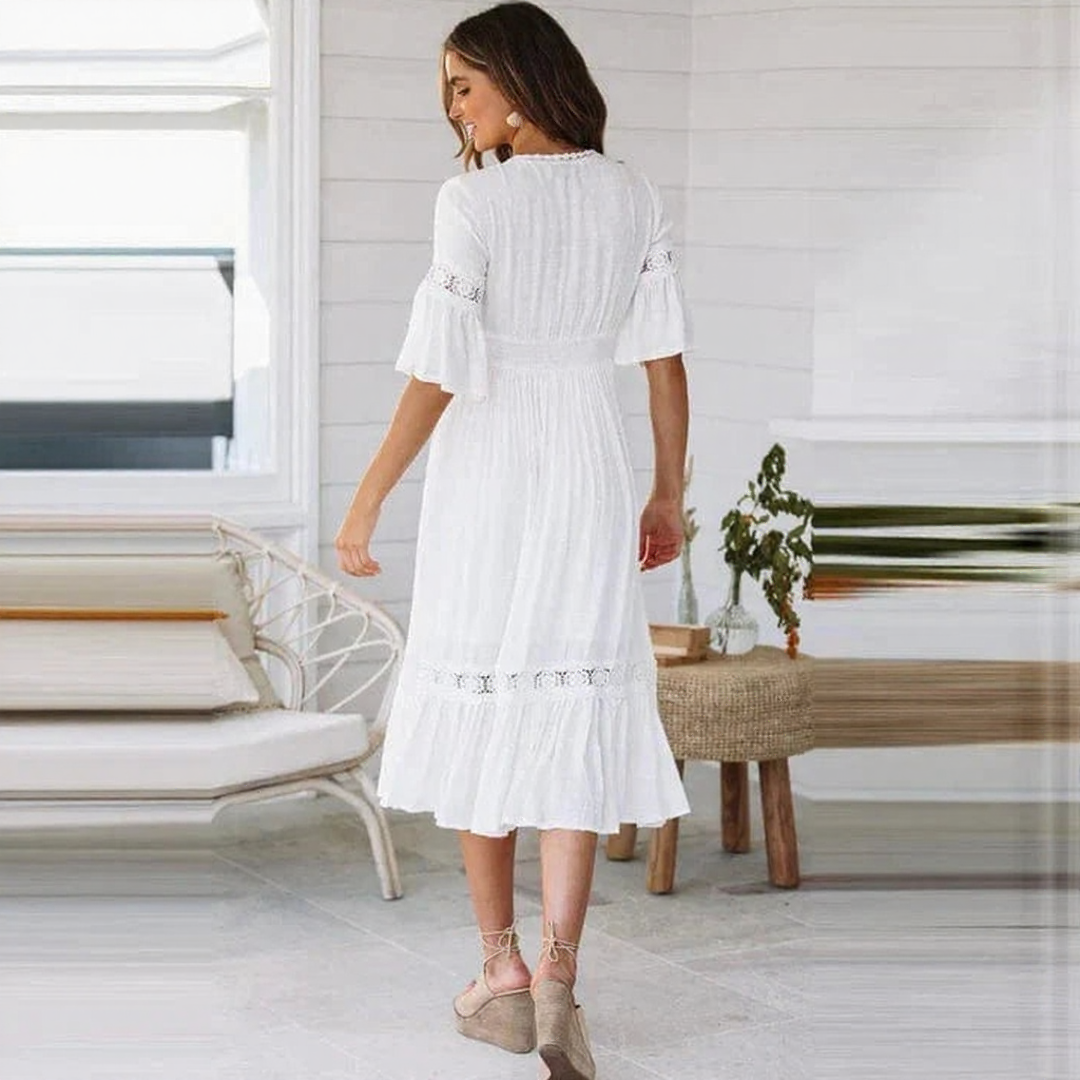 Bohemian Style Summer Dress with V-neck for Women