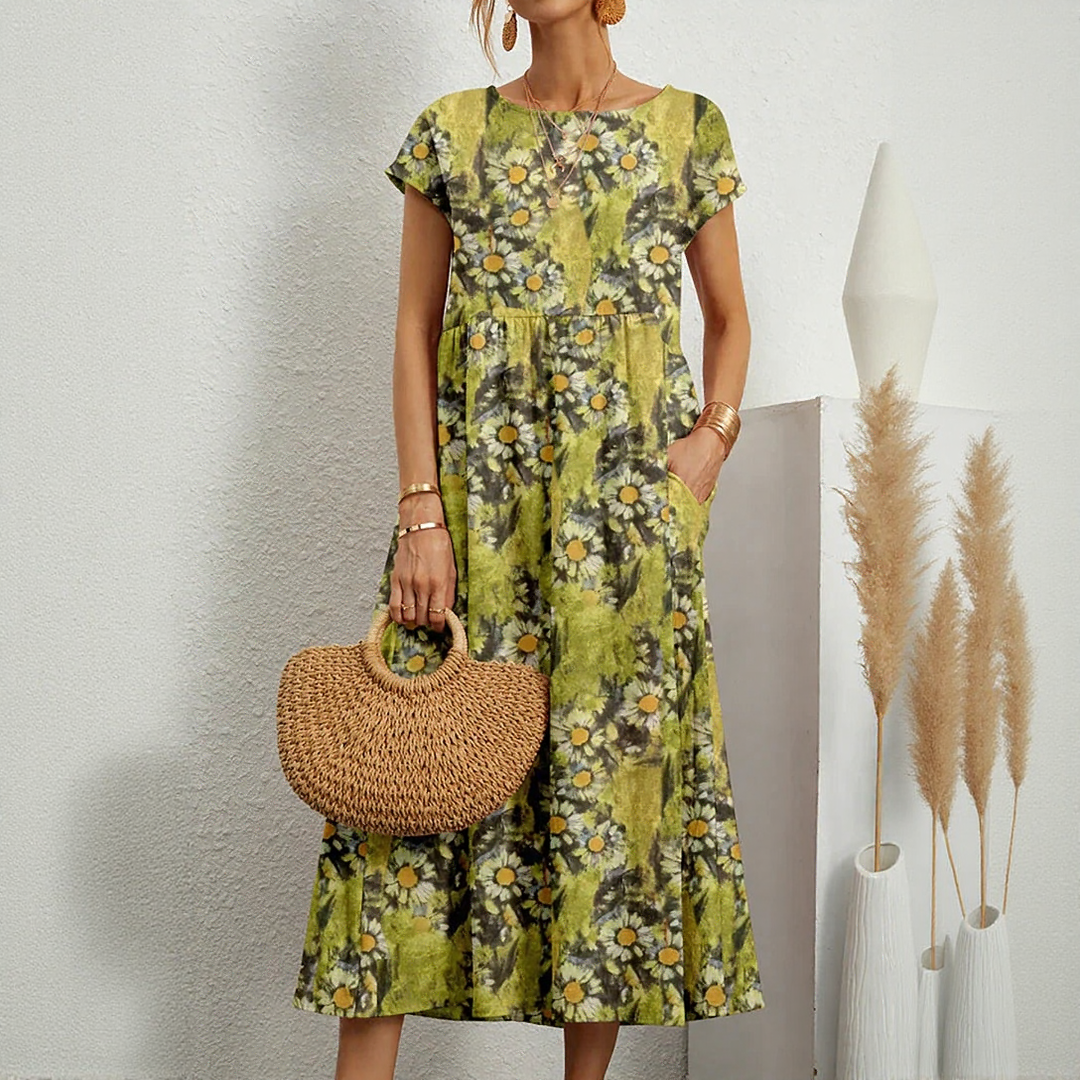 Loose Fit Cotton and Linen Midi Dress