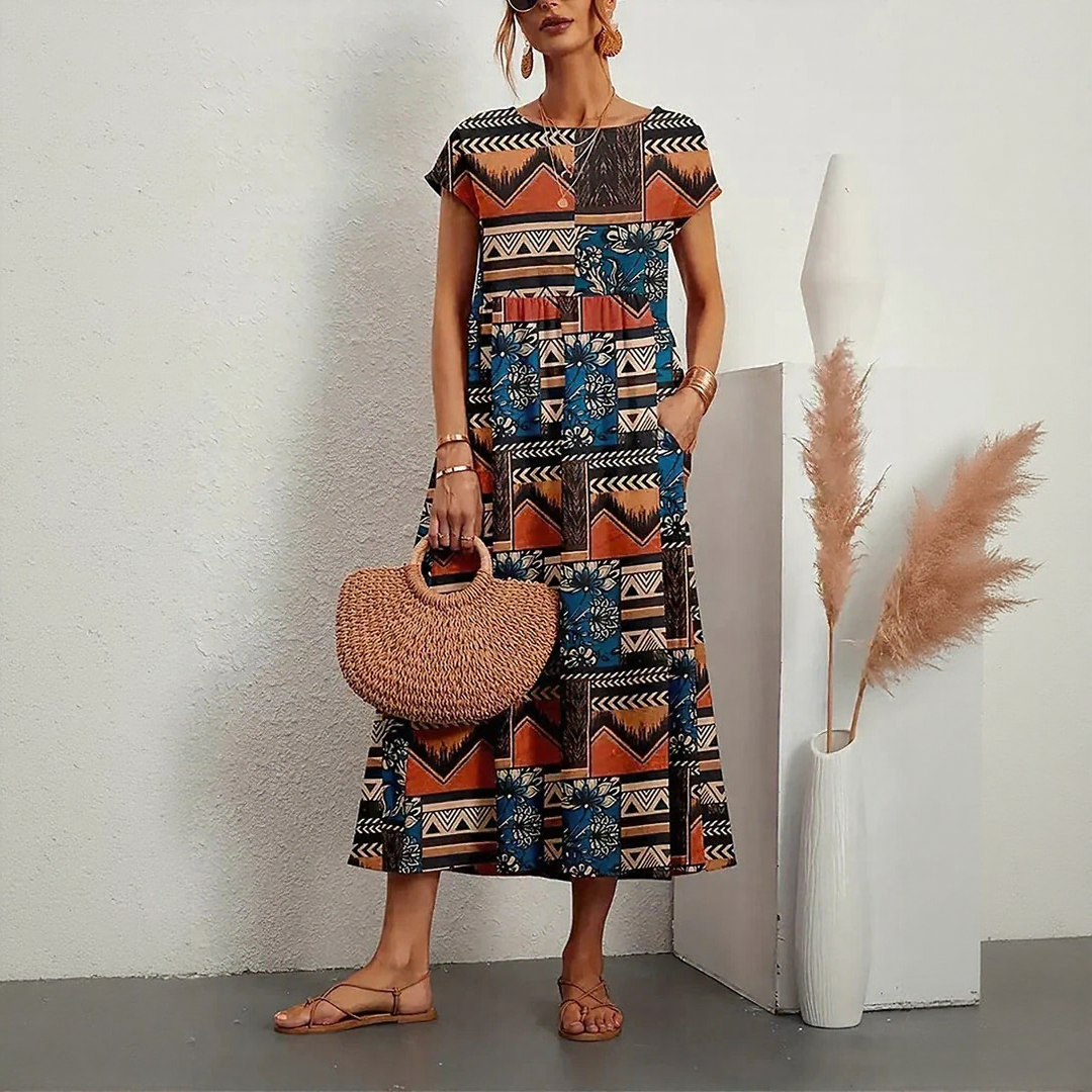 Loose Fit Cotton and Linen Midi Dress