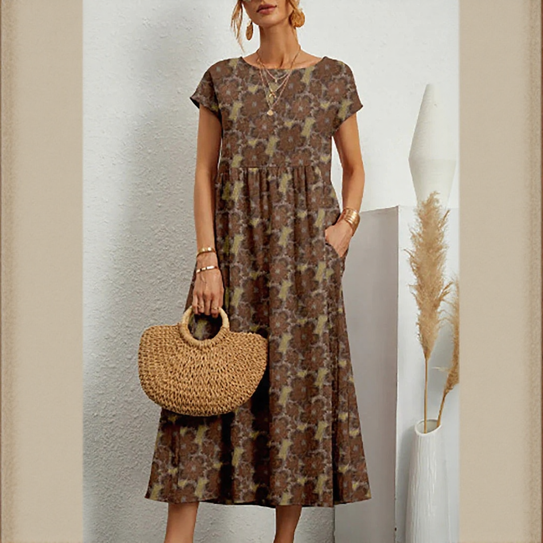 Loose Fit Cotton and Linen Midi Dress