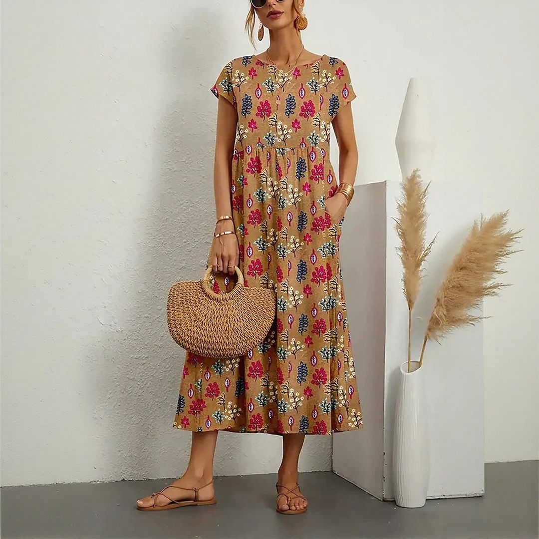 Loose Fit Cotton and Linen Midi Dress