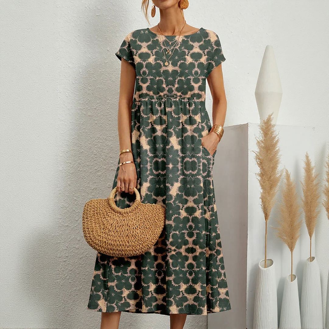 Loose Fit Cotton and Linen Midi Dress