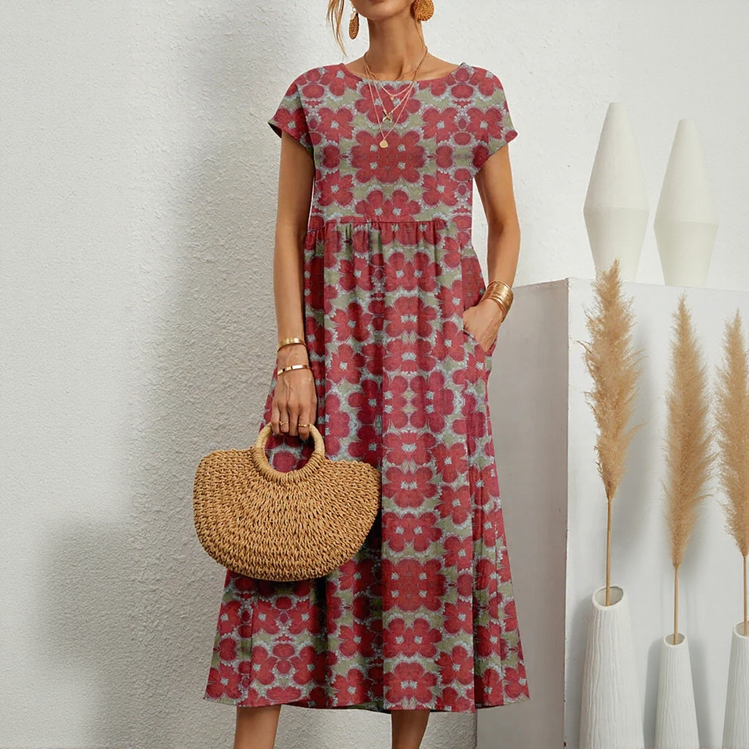 Loose Fit Cotton and Linen Midi Dress