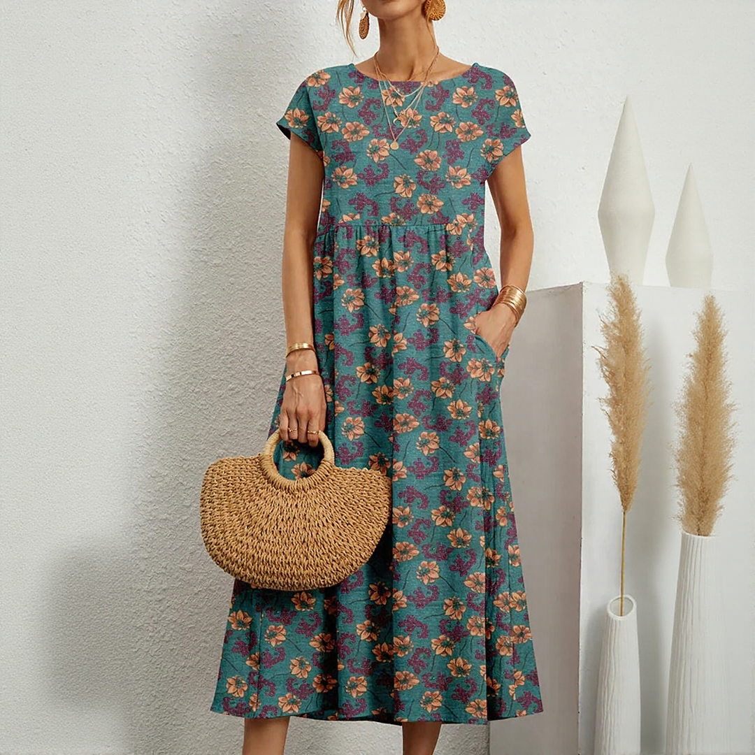 Loose Fit Cotton and Linen Midi Dress