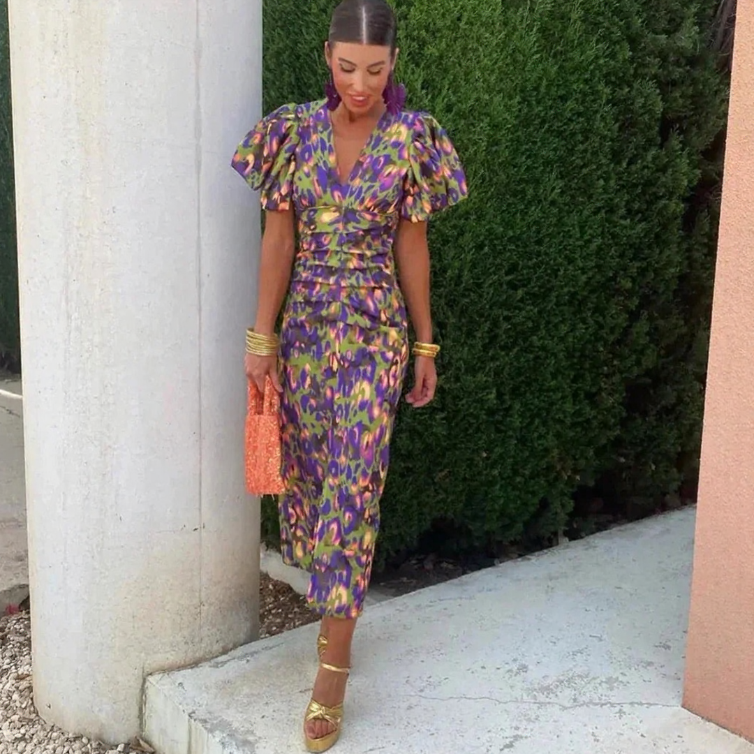 Printed Puff Sleeve Dress for Women