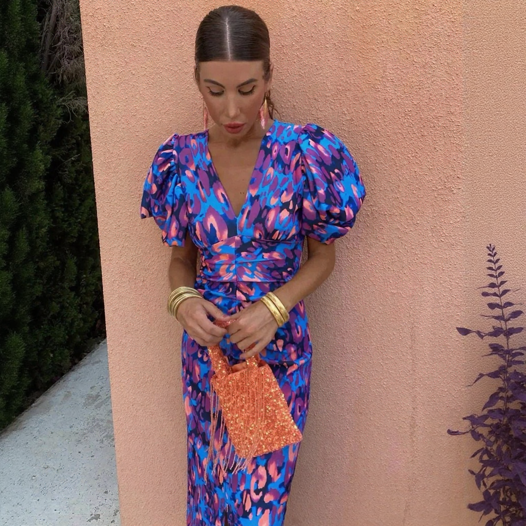 Printed Puff Sleeve Dress for Women