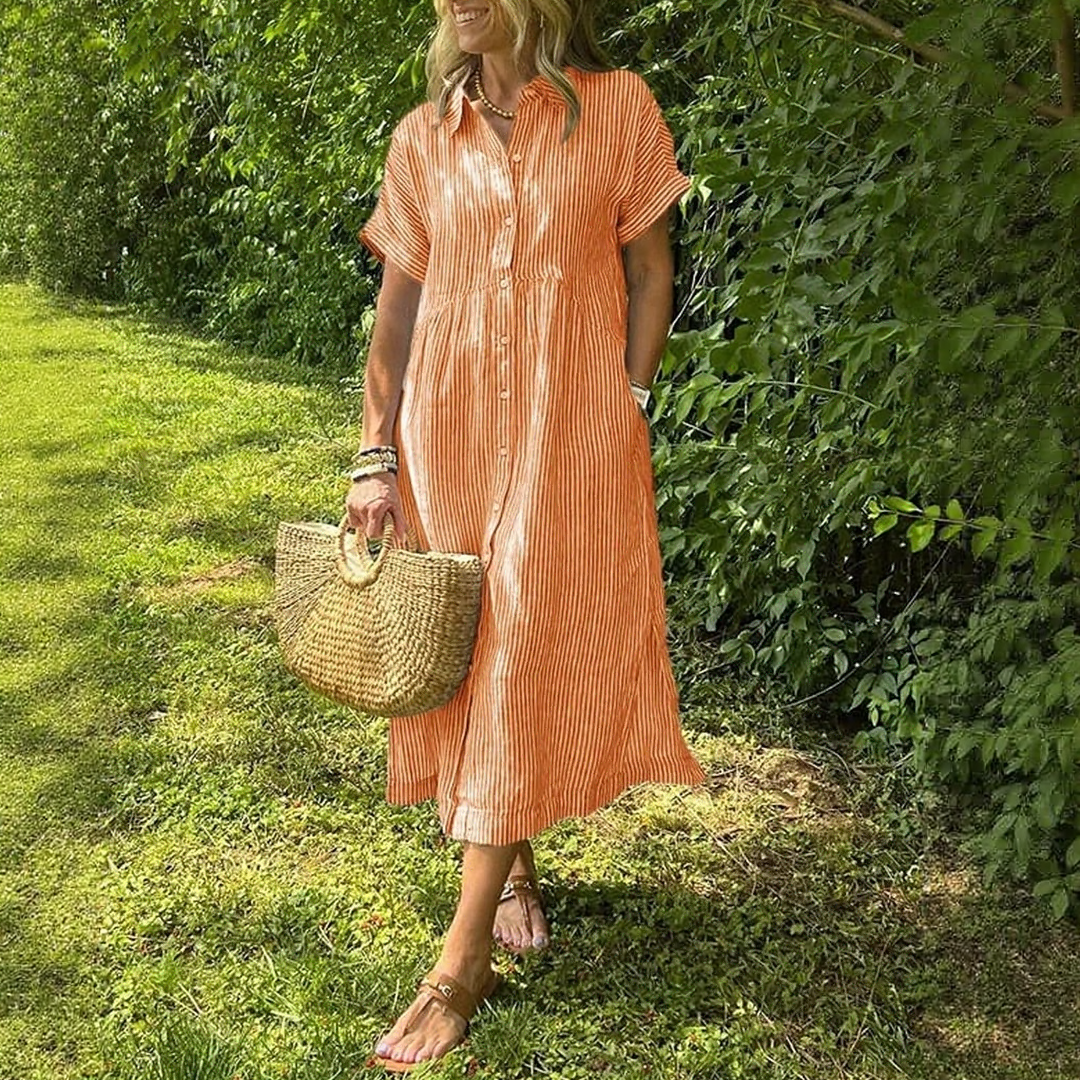 Casual Striped Midi Dress with Pockets