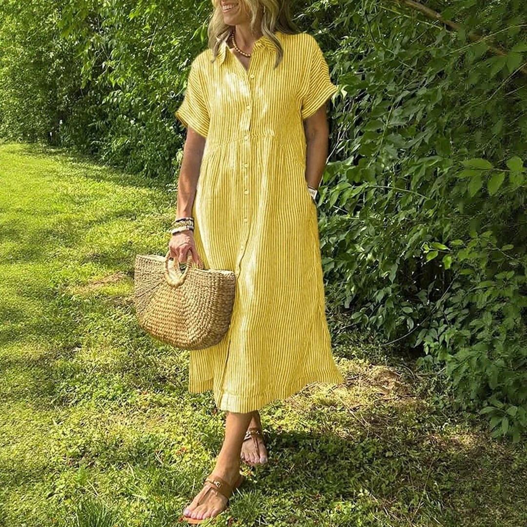 Casual Striped Midi Dress with Pockets