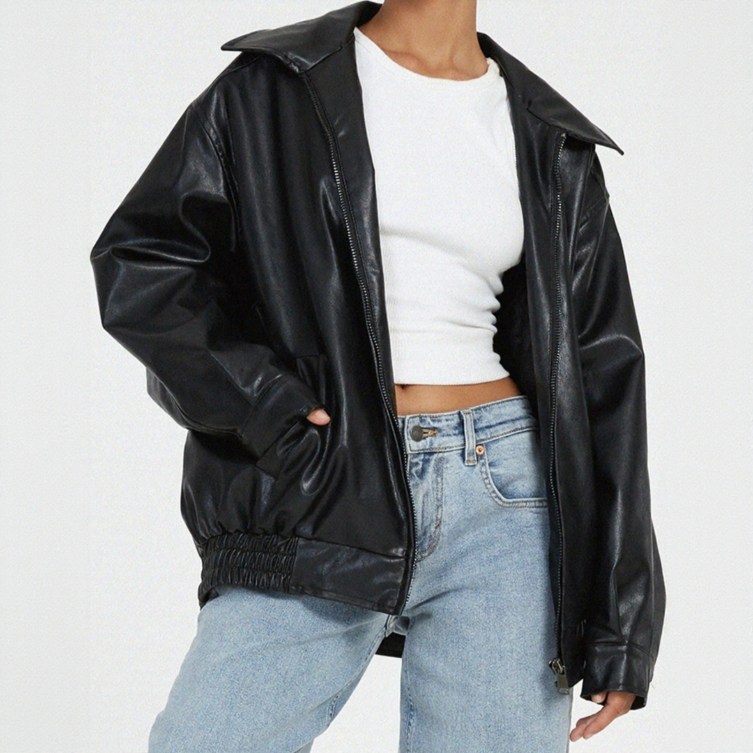 Elegant Loose fit Leather Jacket for Women
