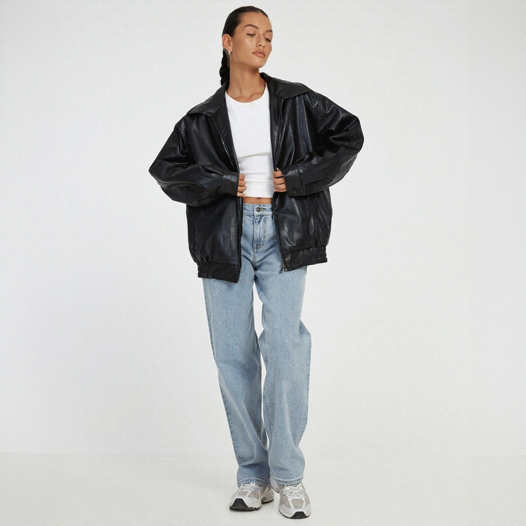Elegant Loose fit Leather Jacket for Women