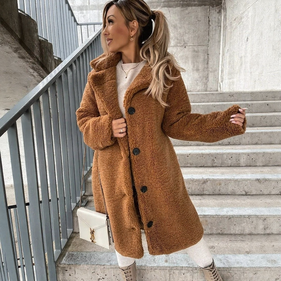Long Warm Sherpa Winter Coat with Pockets