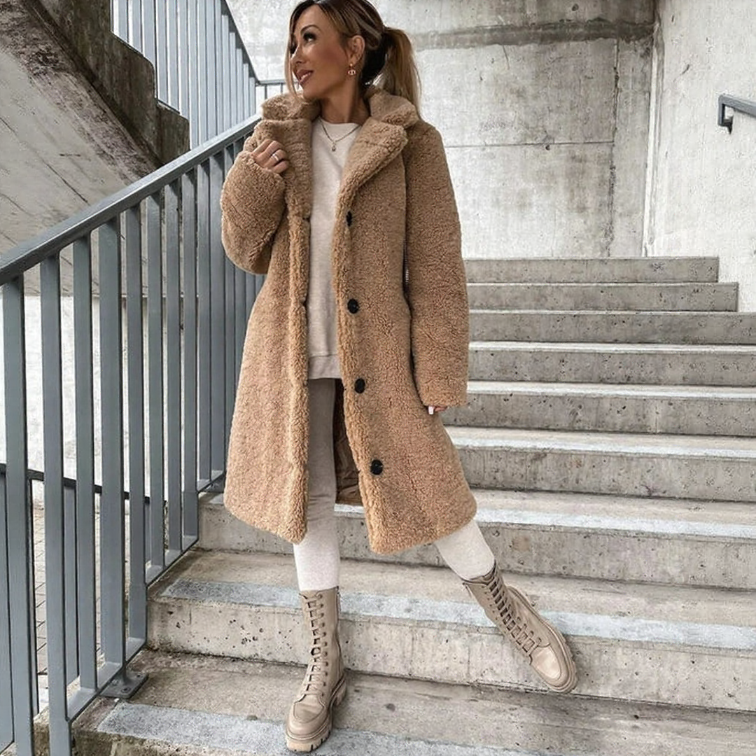 Long Warm Sherpa Winter Coat with Pockets