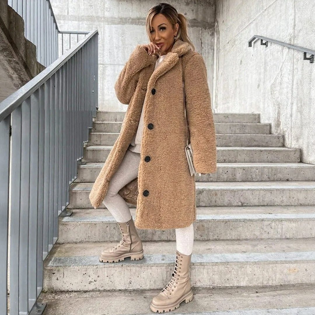 Long Warm Sherpa Winter Coat with Pockets