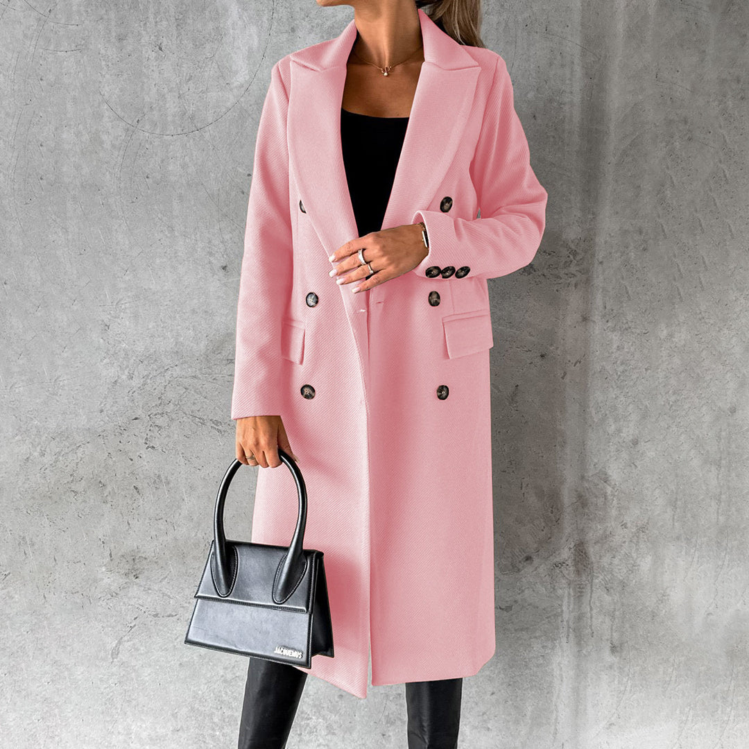 Elegant Double-Breasted Wool Coat with Pockets