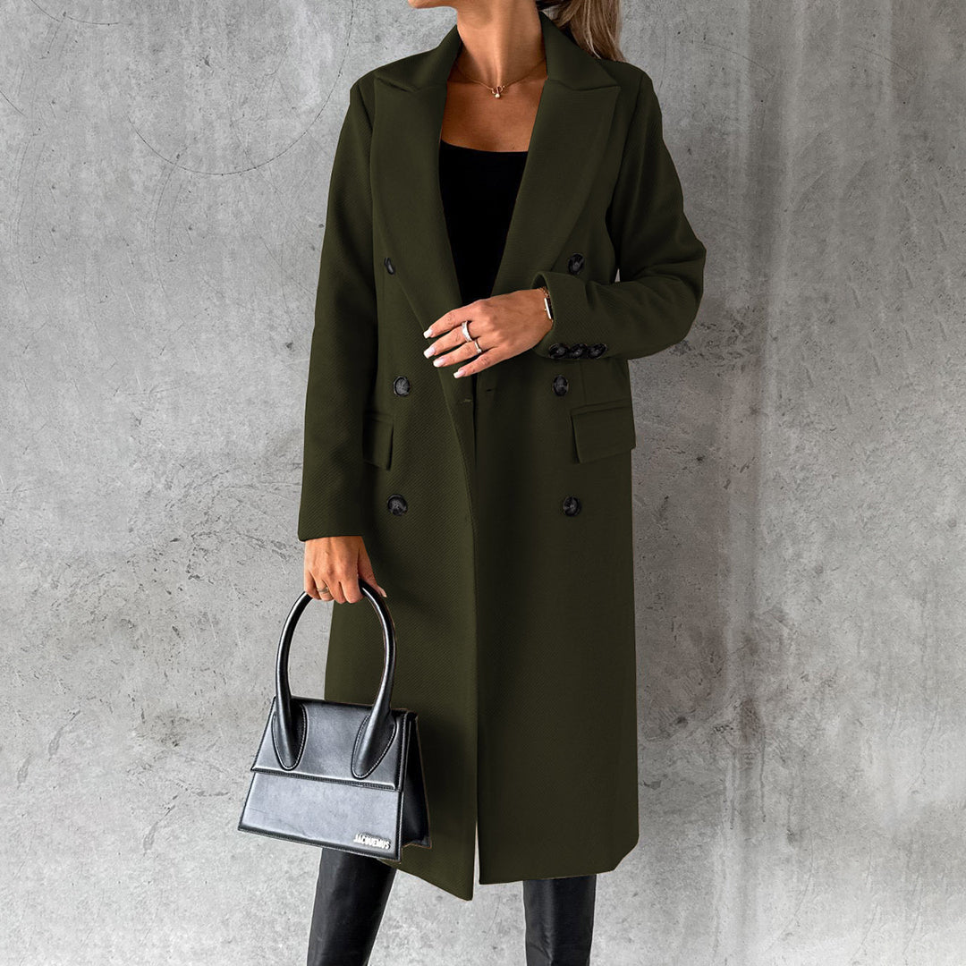 Elegant Double-Breasted Wool Coat with Pockets