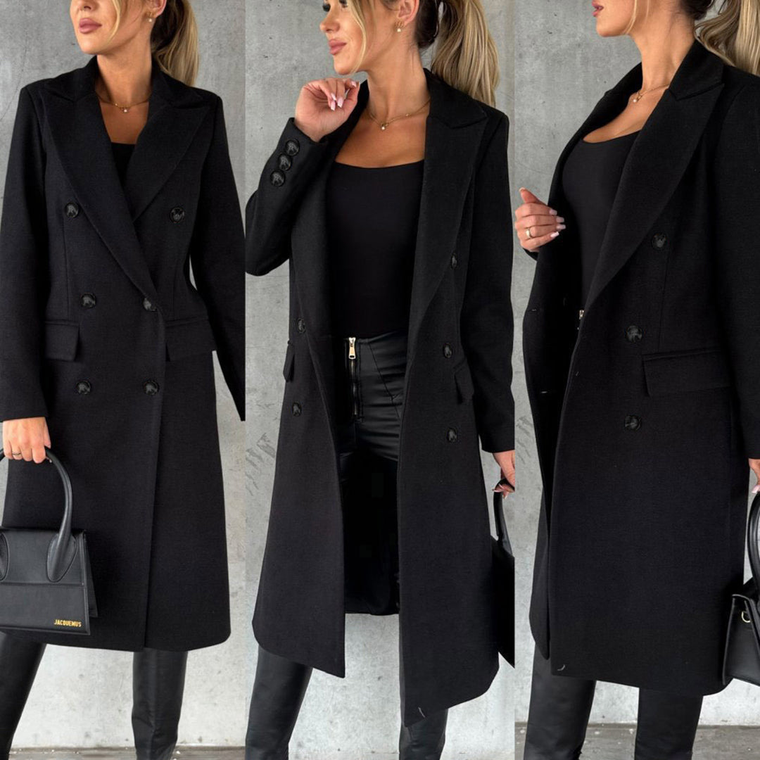 Elegant Double-Breasted Wool Coat with Pockets