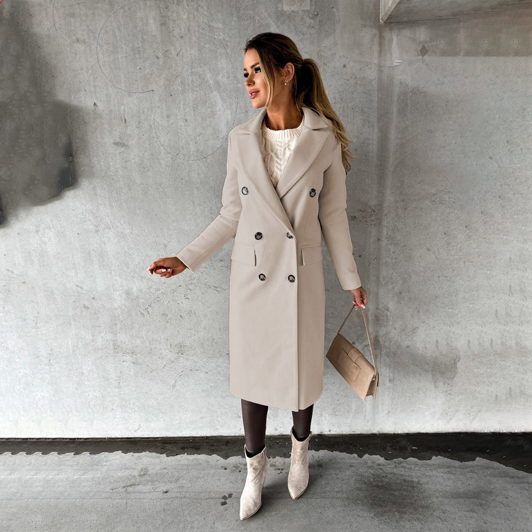 Elegant Double-Breasted Wool Coat with Pockets