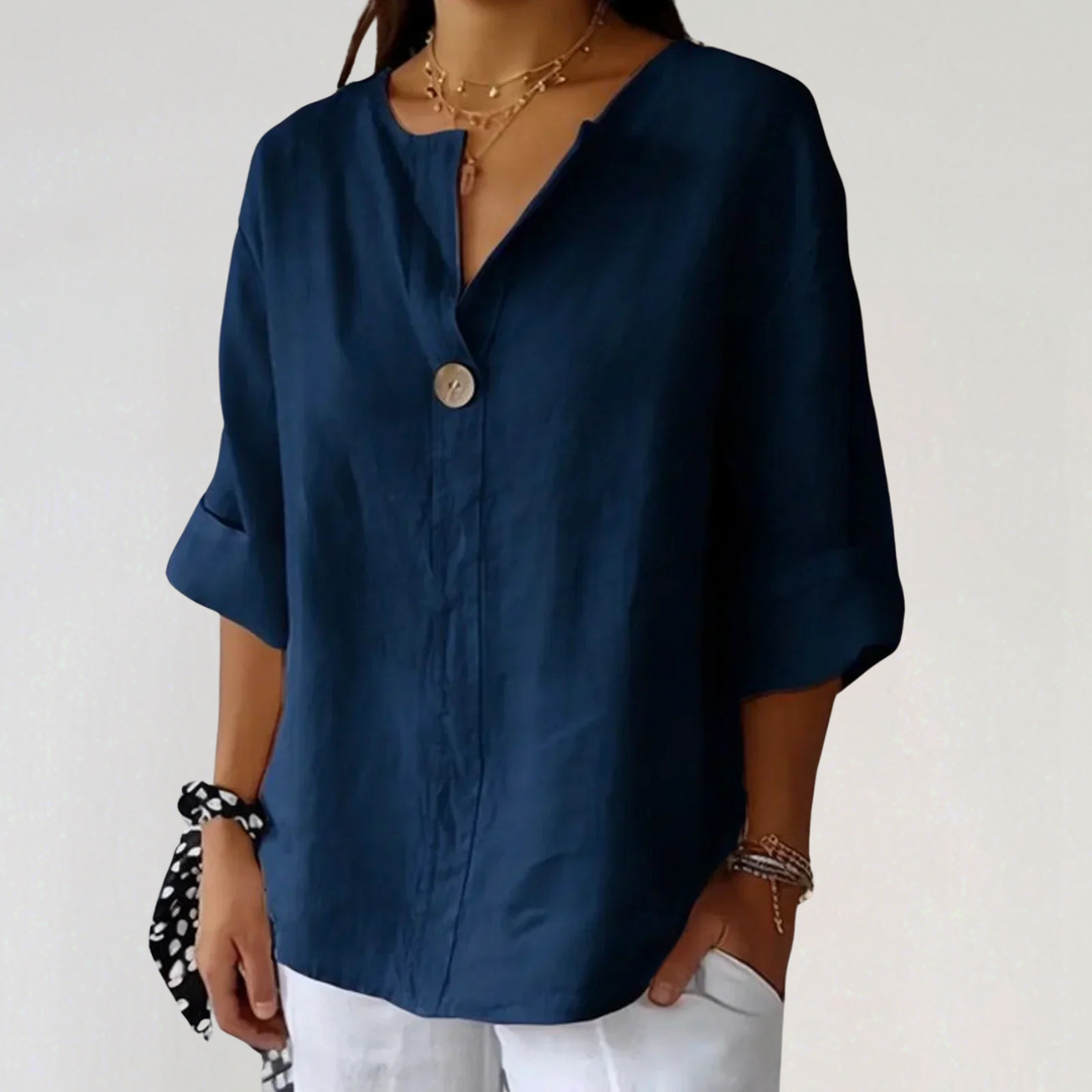 Velniq | Linen Blouse | Casual V-Neck Button-Up | Women