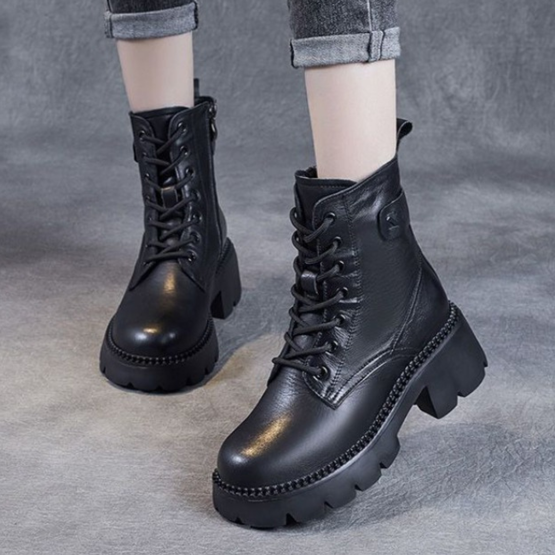 Waterproof Leather Ankle Boots with Grip Sole