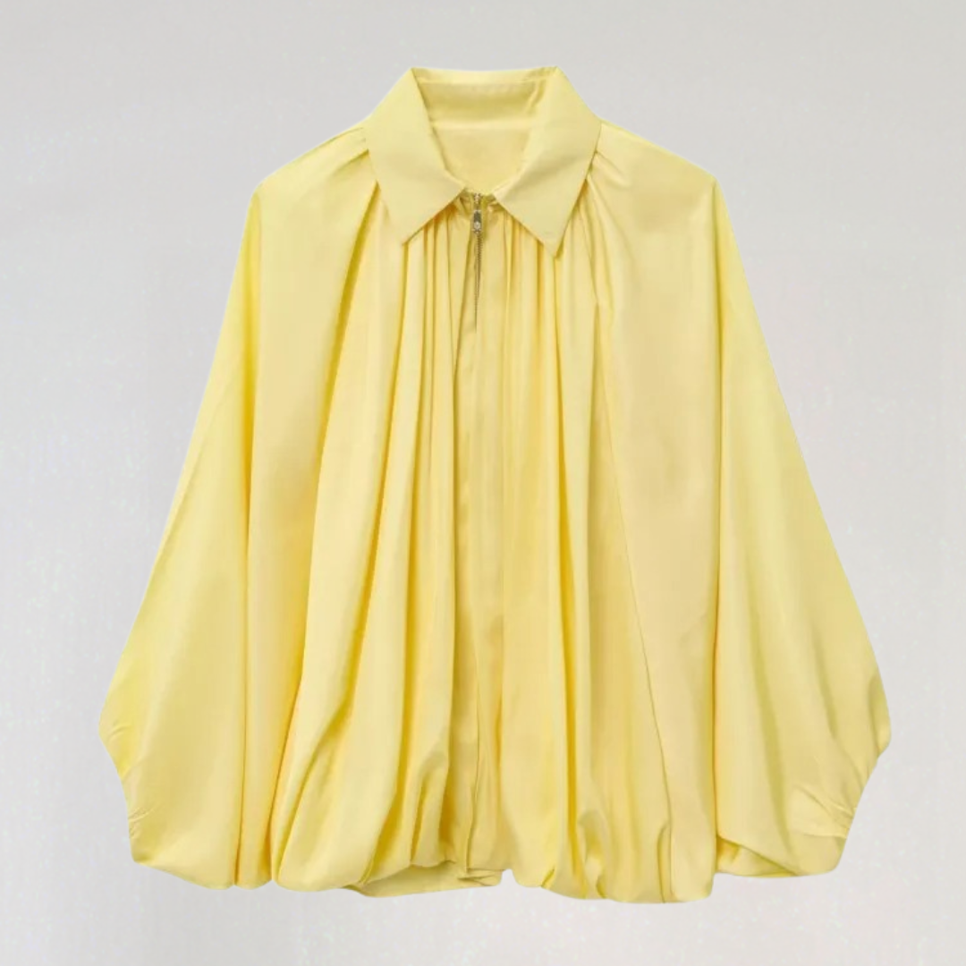 Elegant Pleated Bomber Jacket with Zip Closure