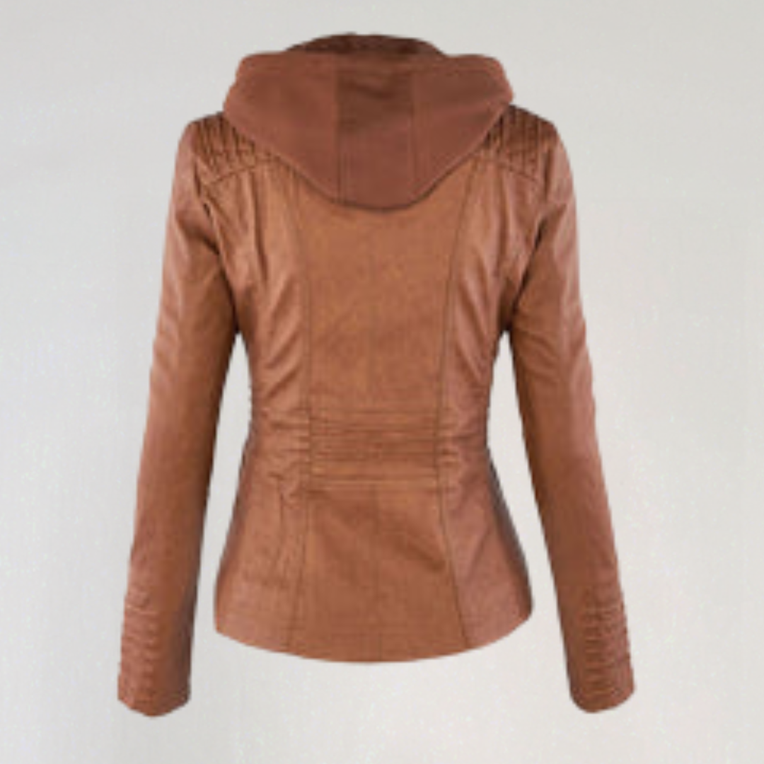 Women's Leather Jacket with Removable Hood