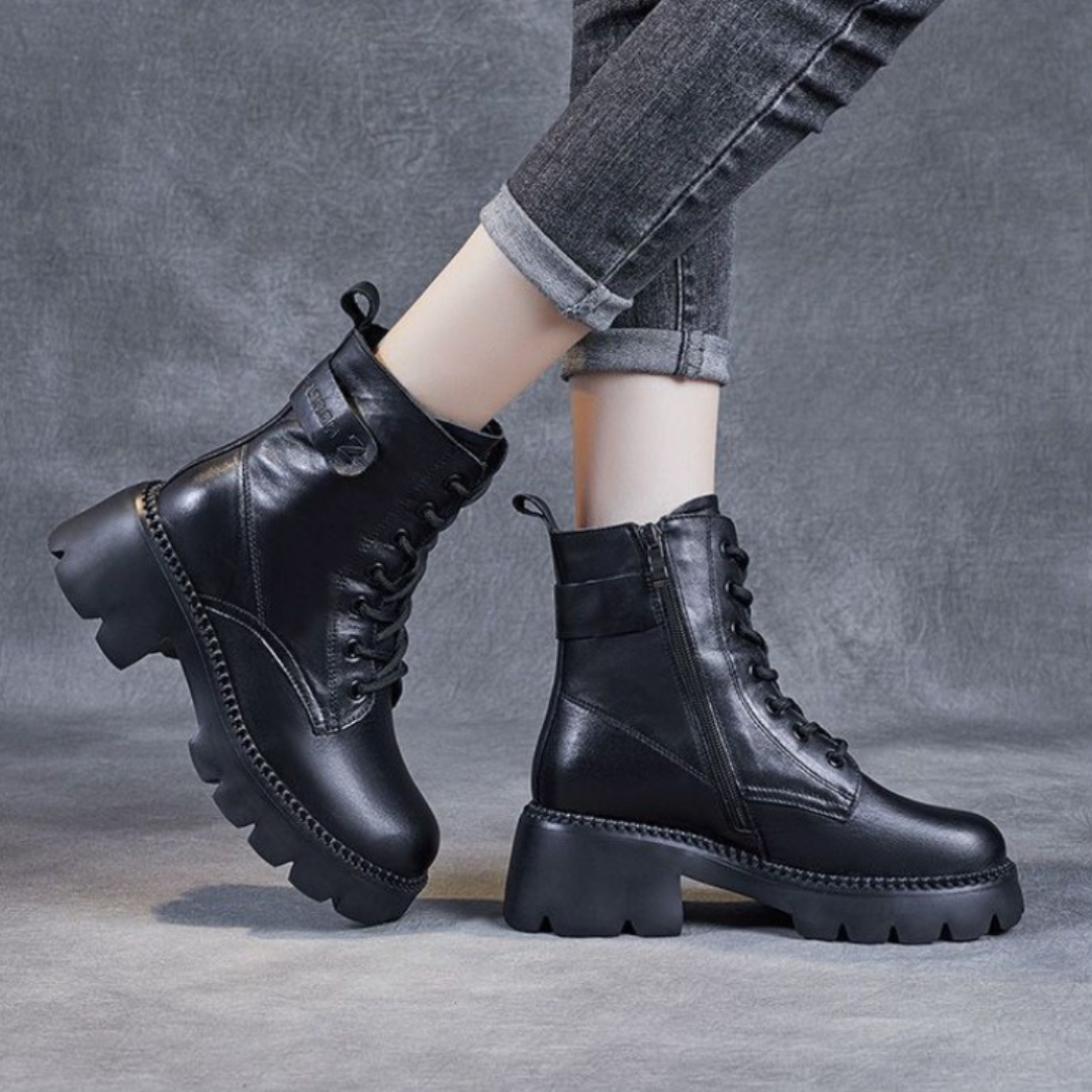 Waterproof Leather Ankle Boots with Grip Sole