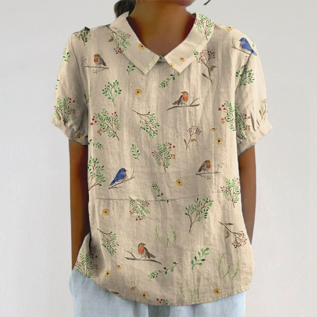 Short Sleeve Linen Shirt with Print