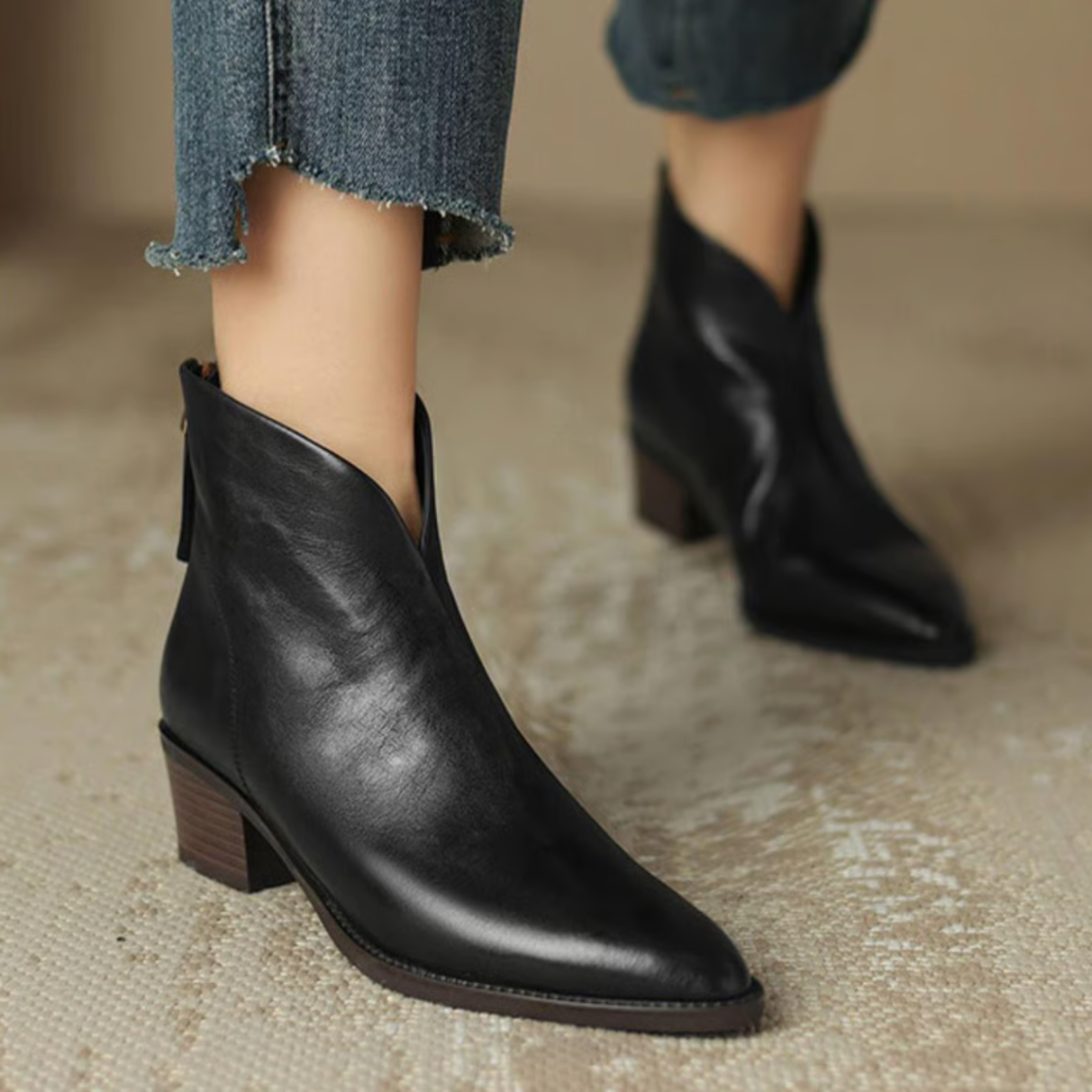 Women’s Pointed Toe Leather Ankle Boots