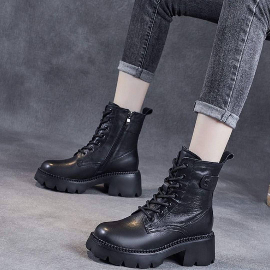 Waterproof Leather Ankle Boots with Grip Sole