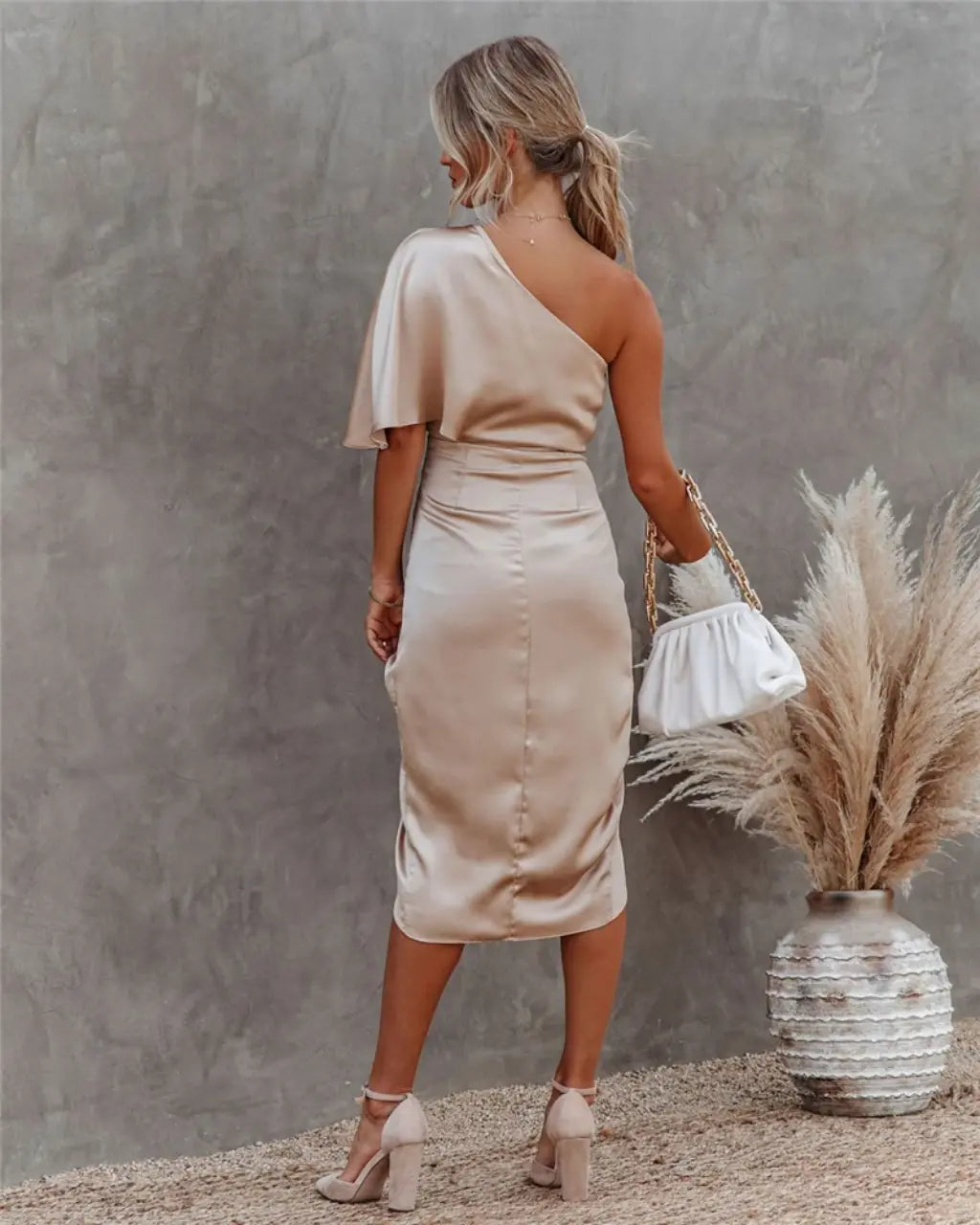 One Shoulder Satin Cocktail Dress