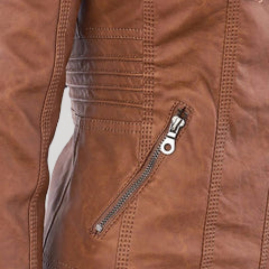Women's Leather Jacket with Removable Hood