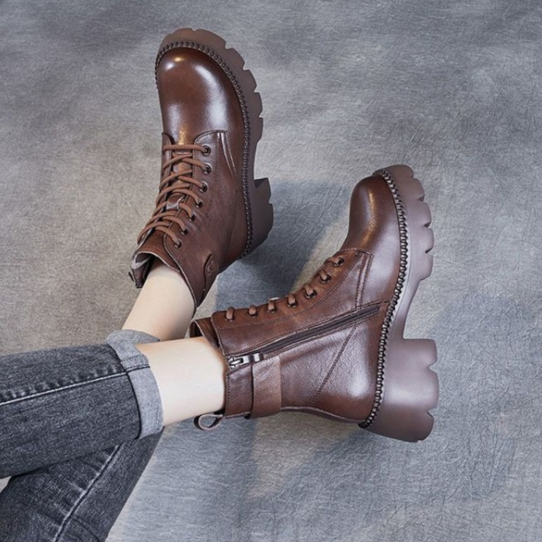 Waterproof Leather Ankle Boots with Grip Sole
