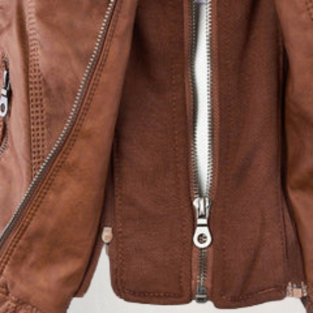 Women's Leather Jacket with Removable Hood