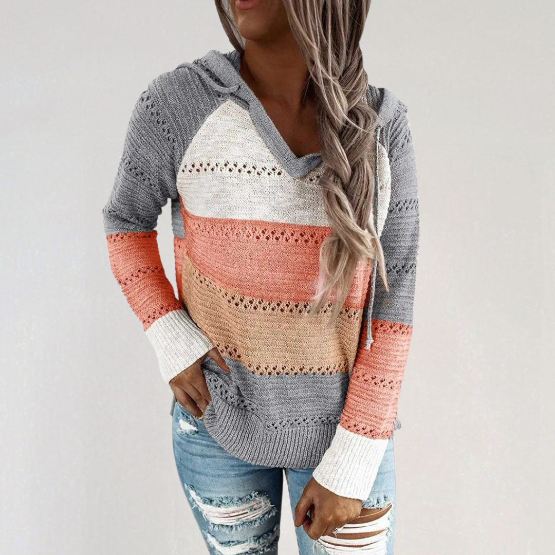 Striped Knit Hoodie Sweater | Cozy Patterned Pullover with Hood