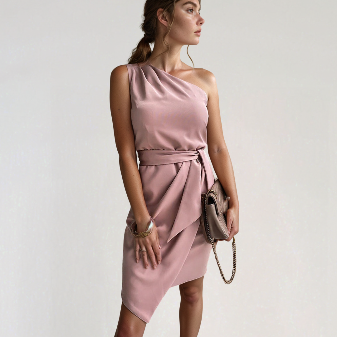 One Shoulder Bodycon Dress with Waistband