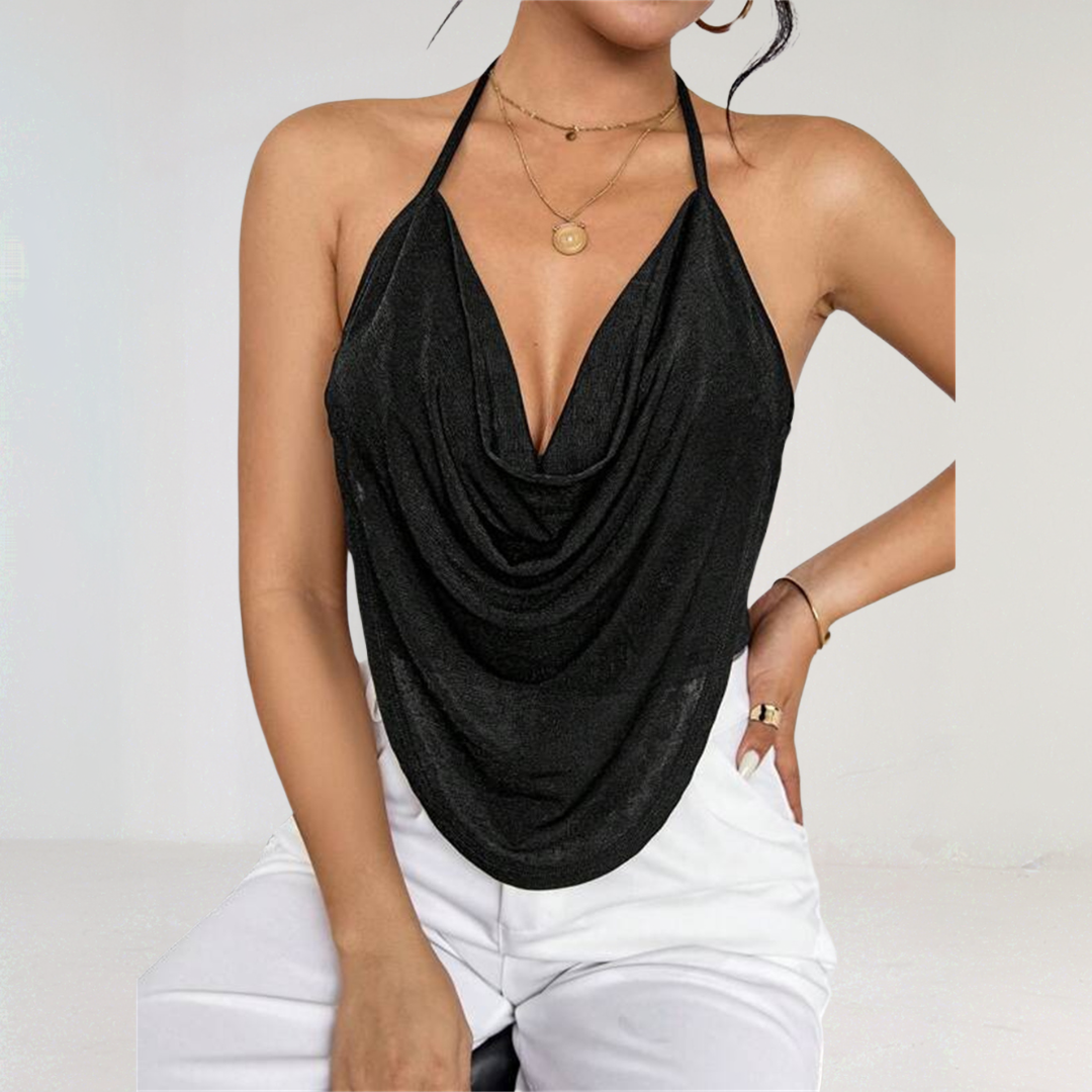 Black Halter Draped Top