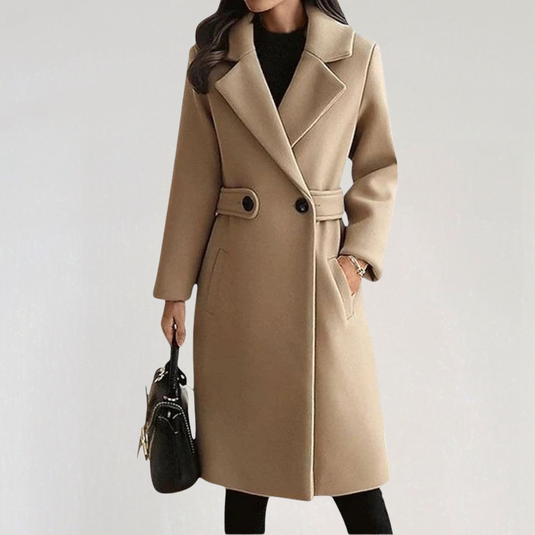 Elegant Wool Coat with Narrow Belt for Women