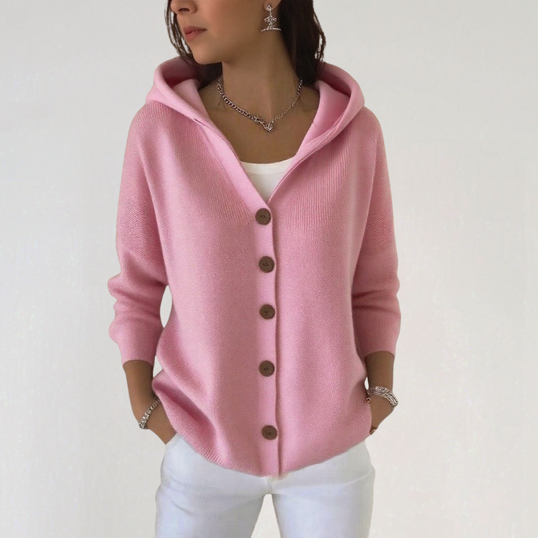 Women’s Knit Hoodie Cardigan with Buttons | Casual Soft Sweater Jacket