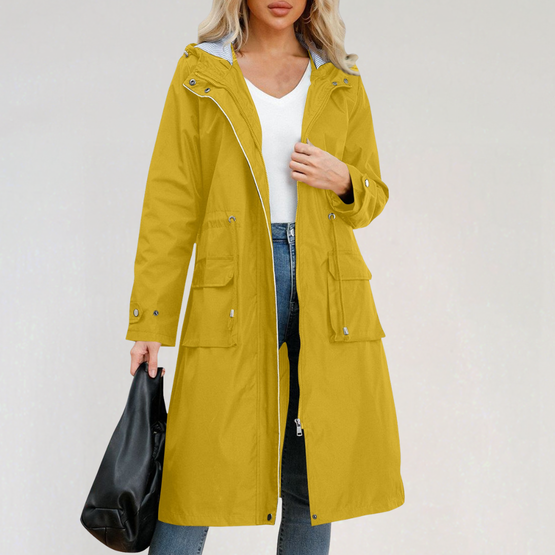 Women's Waterproof Long Raincoat with Hood | Lightweight Trench Jacket for Autumn & Winter