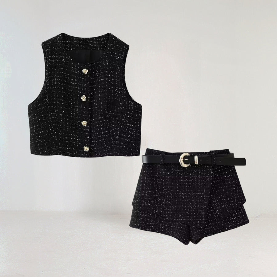 2 Piece Textured Set With Belt