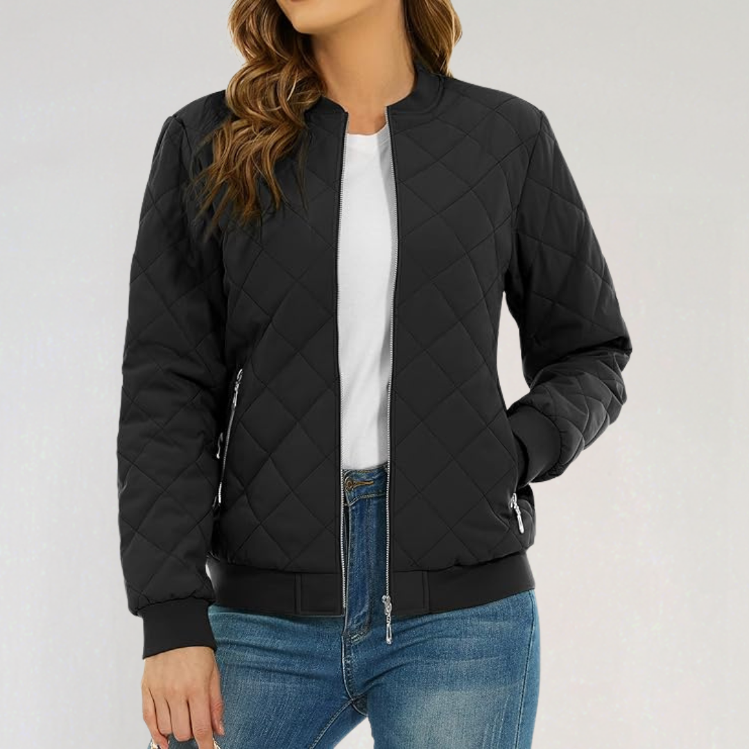 Casual Padded Quilted Bomber Jacket for Women