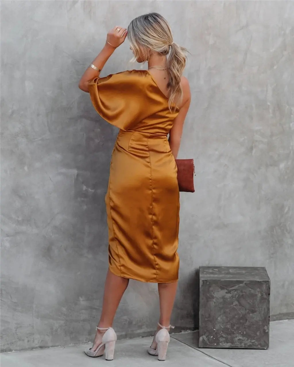 One Shoulder Satin Cocktail Dress