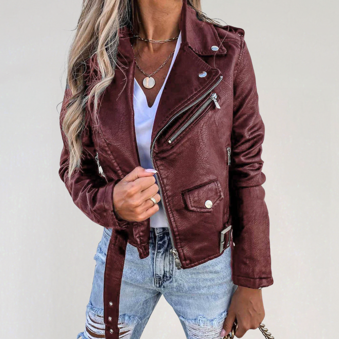 Stylish Faux Leather Biker Coat