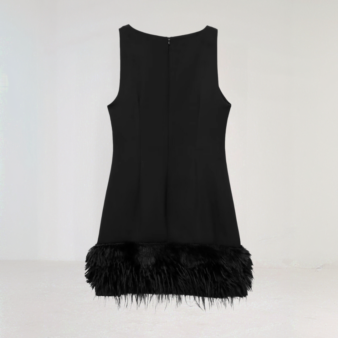 Elegant Feather Trim Mini Dress
