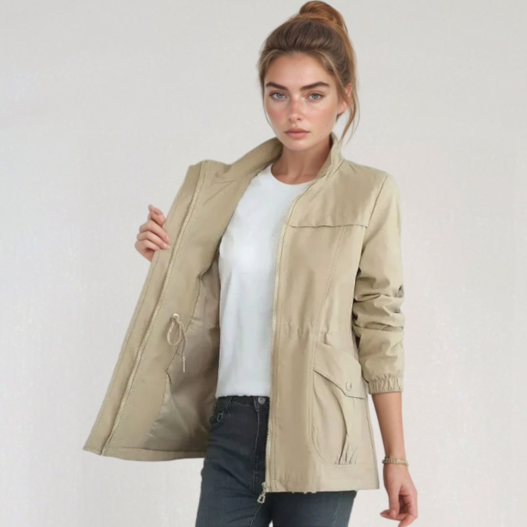 Casual Trench Coat Jacket for Women | Zip-Up Windbreaker with Pockets