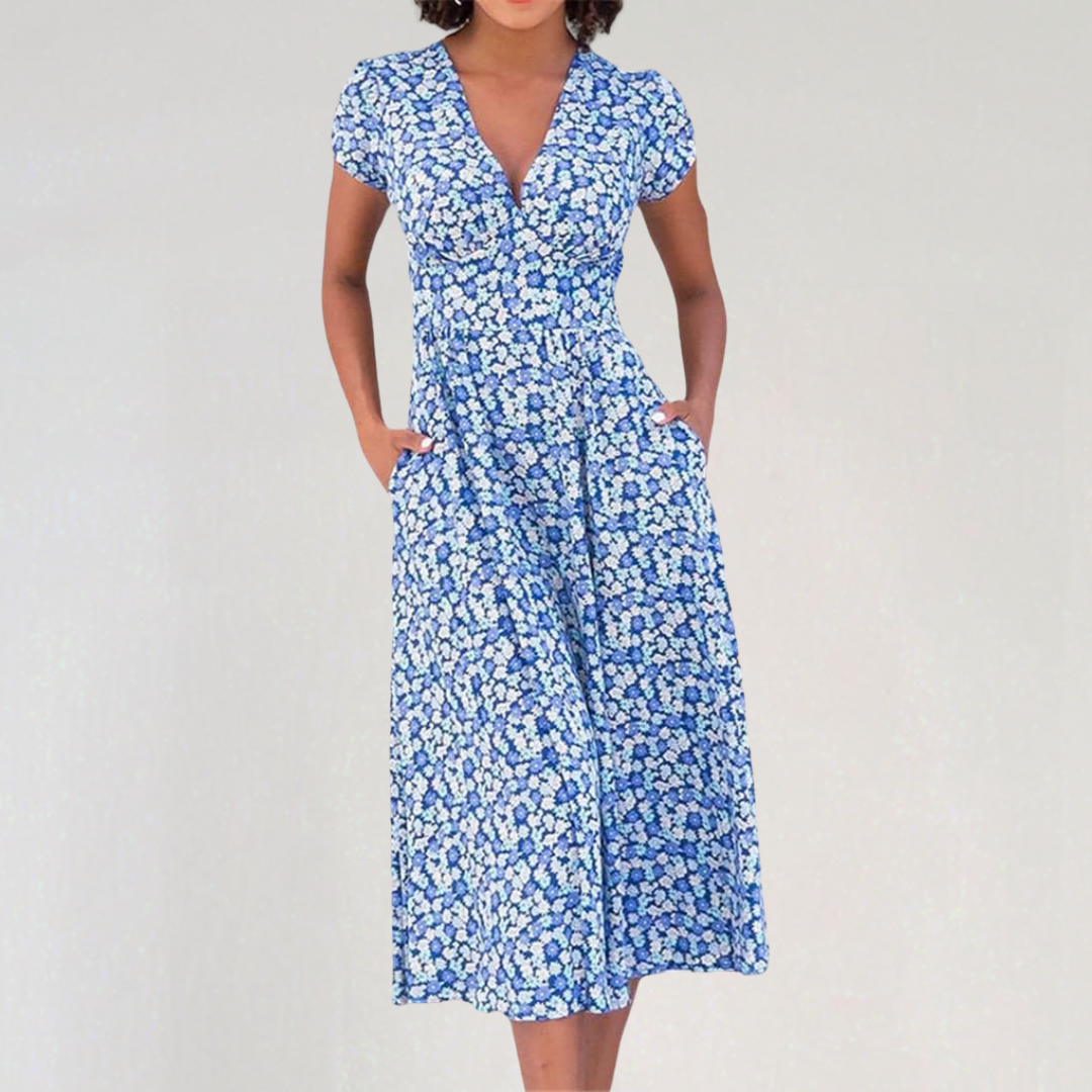 Elegant V-neck Floral Midi Dress