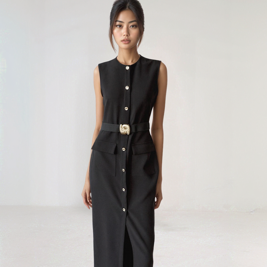 Chic Sleeveless Belted Midi Dress