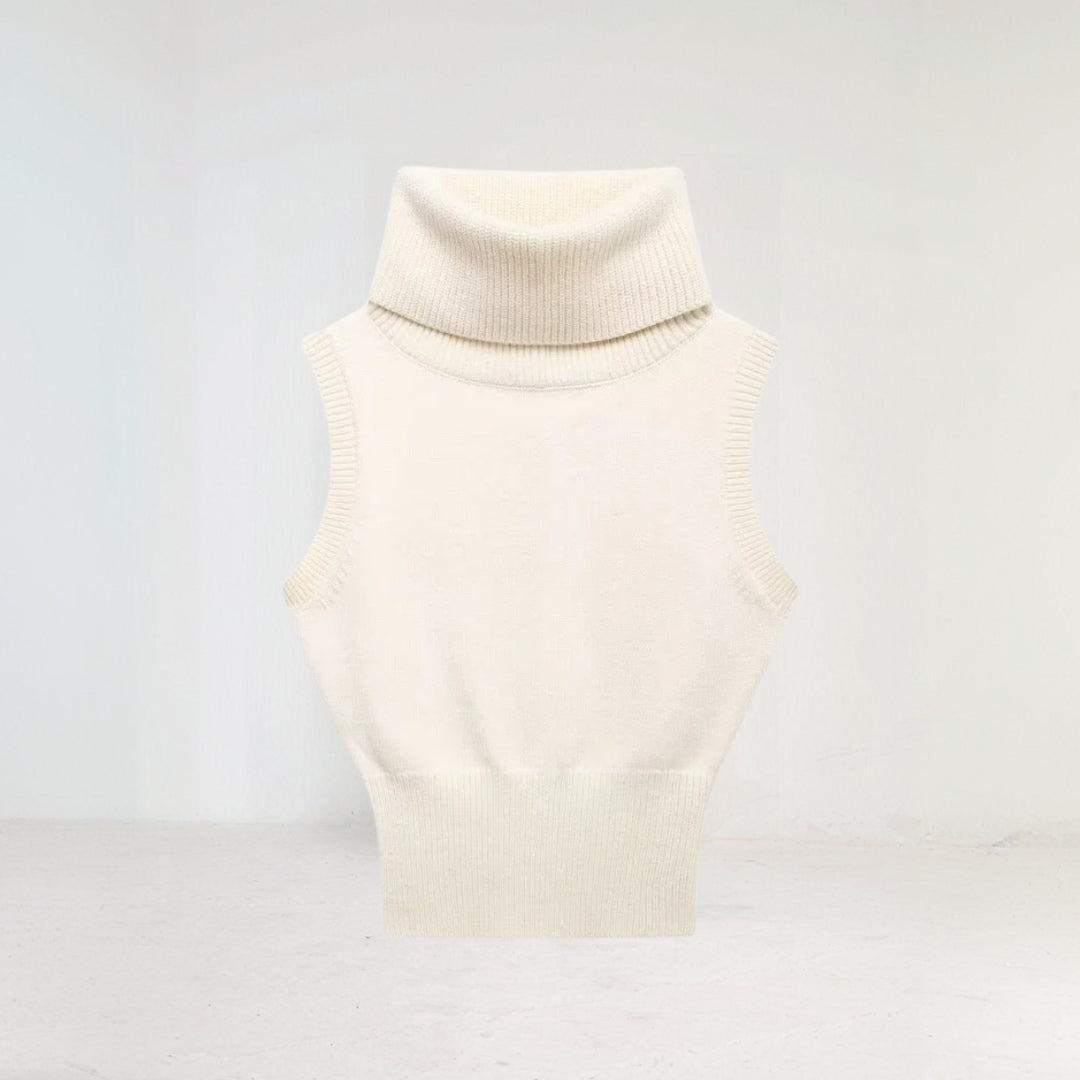 Sleeveless Knit Roll Neck Jumper